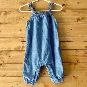 Carters Denim Romper w/ White Hearts 6m